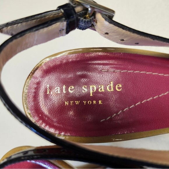 Kate Spade Camel Brown Black Patent Leather Peep Toe Stiletto Heels, 8.5 AA - Picture 5 of 9